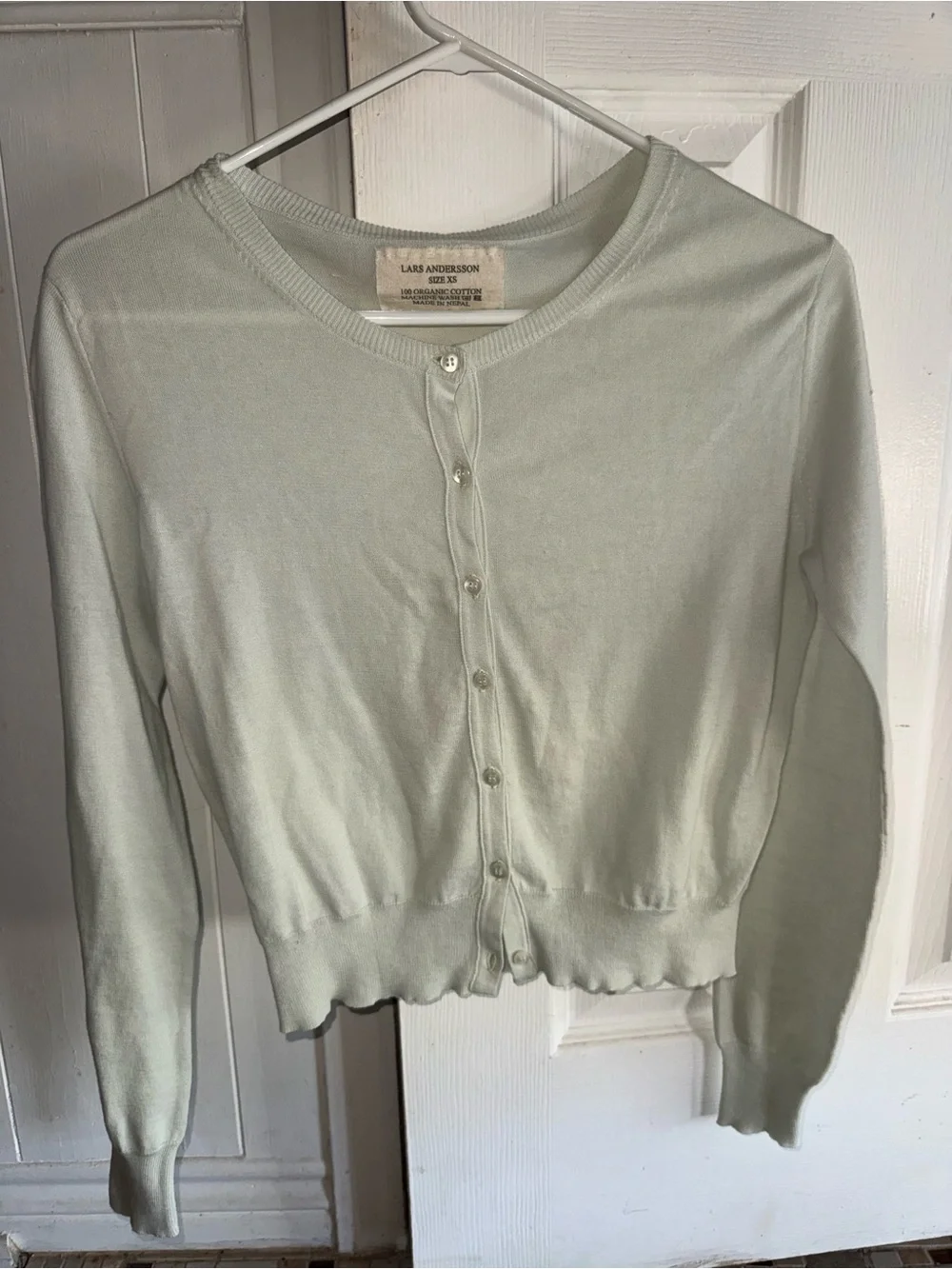 Lars Anderson Organic Cotton Long Sleeve Crewneck Cardigan Size XS Light Blue